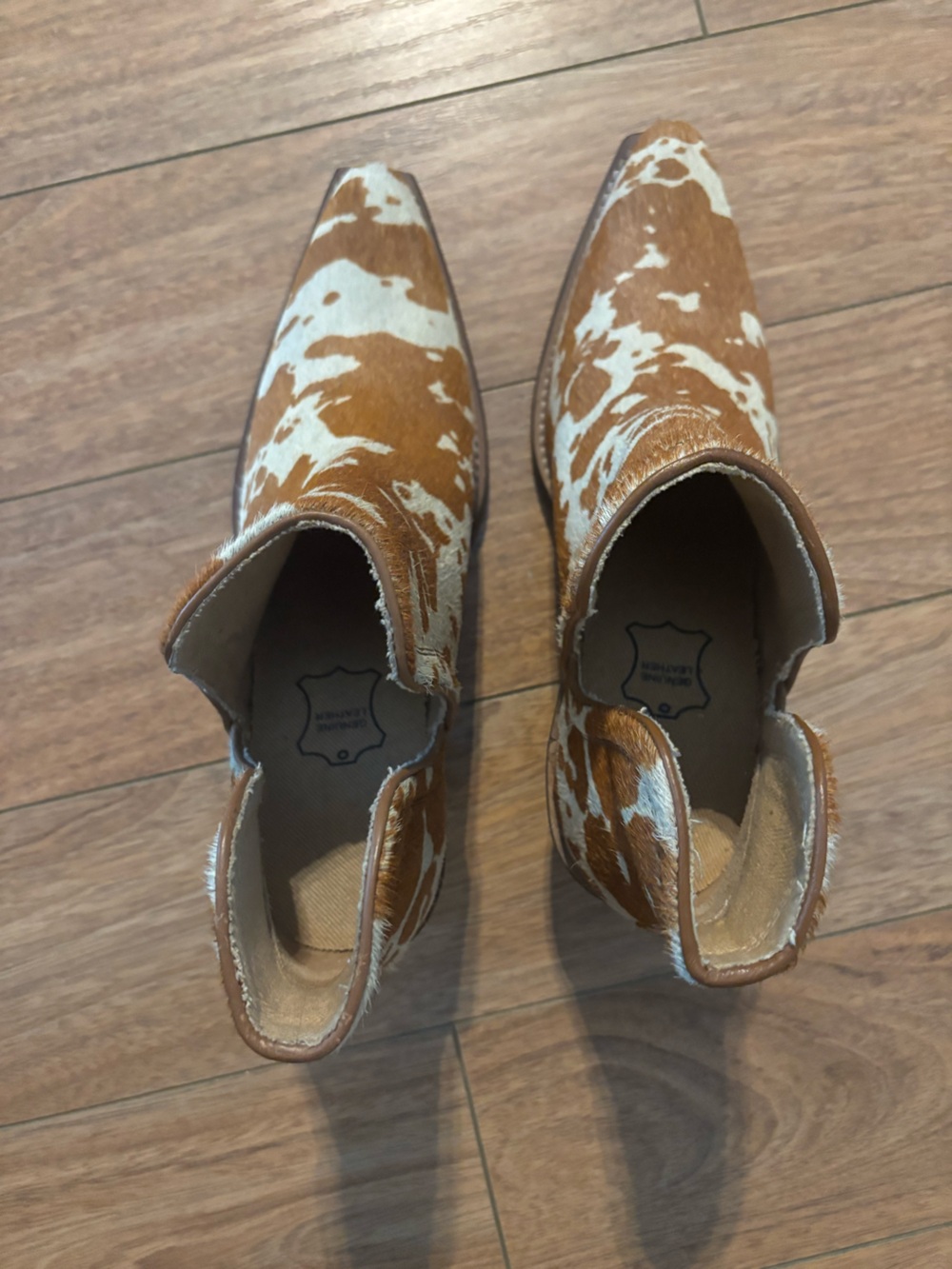 Cowhide Print Ankle Boots - Brown and Cream - Picture 4 of 5